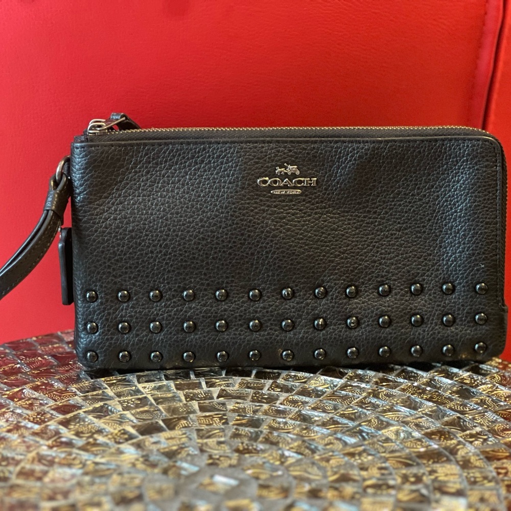 Coach wallet wristlet with black rivets